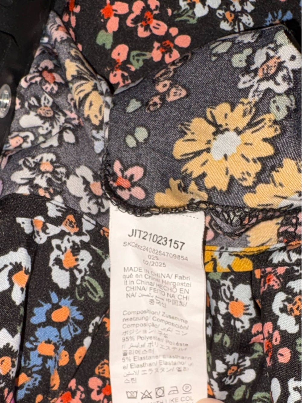 Women's Black Floral Long-Sleeve Blouse - Pink, Yellow, Blue Print - Picture 4 of 6